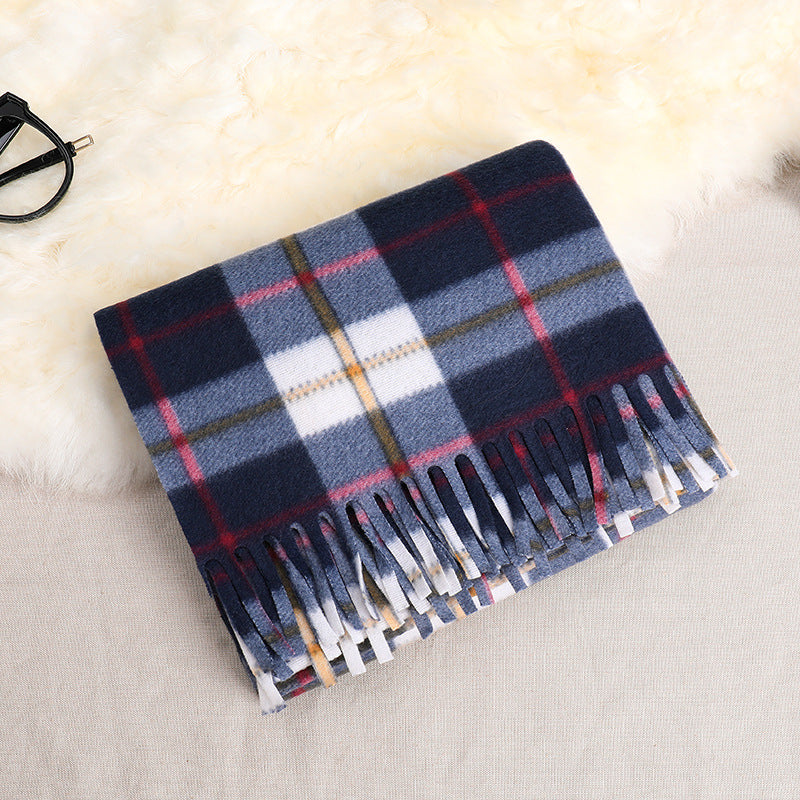 Double-sided Fleece Plaid Scarf Soft Fringed Winter Wrap