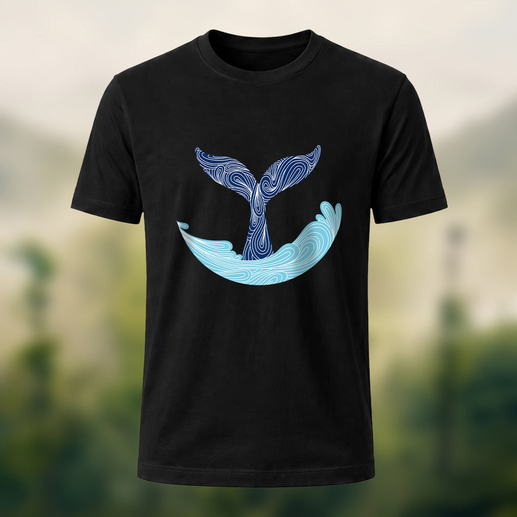 Minimalist Fluid Whale Tail Premium Cotton Tee Black