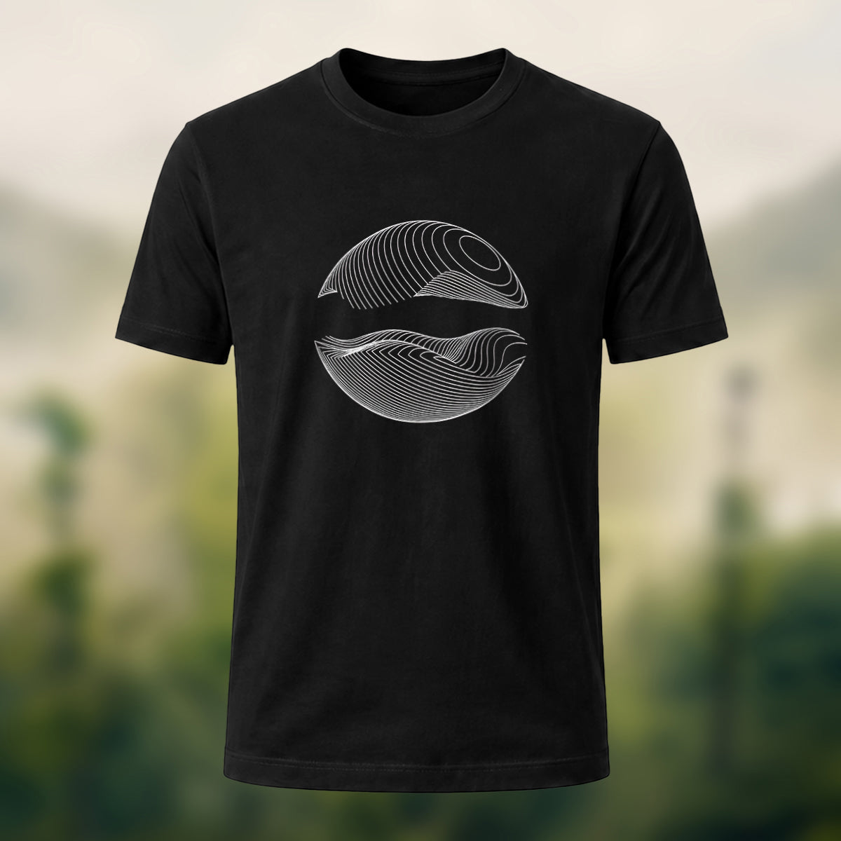 DTG Abstract Wave Print Combed Cotton T-Shirt Black