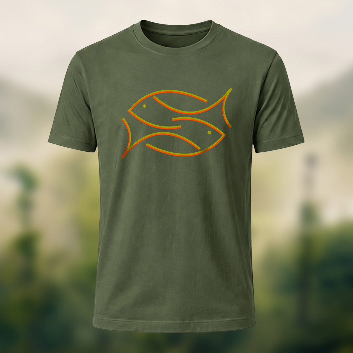 Ocean Abstract Fish Premium Cotton T-Shirt Olive Green