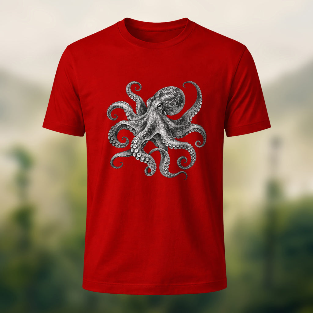DTG Vintage Marine Illustration Combed Cotton T-Shirt Red