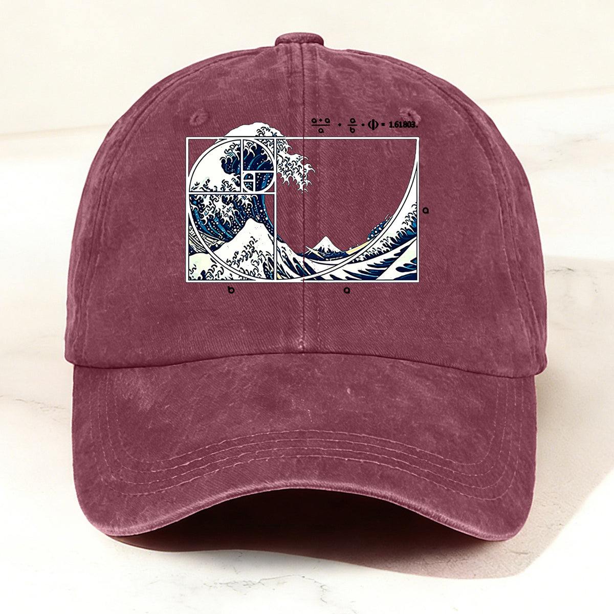 Artistic Geometric Great Wave Baseball Cap Claret