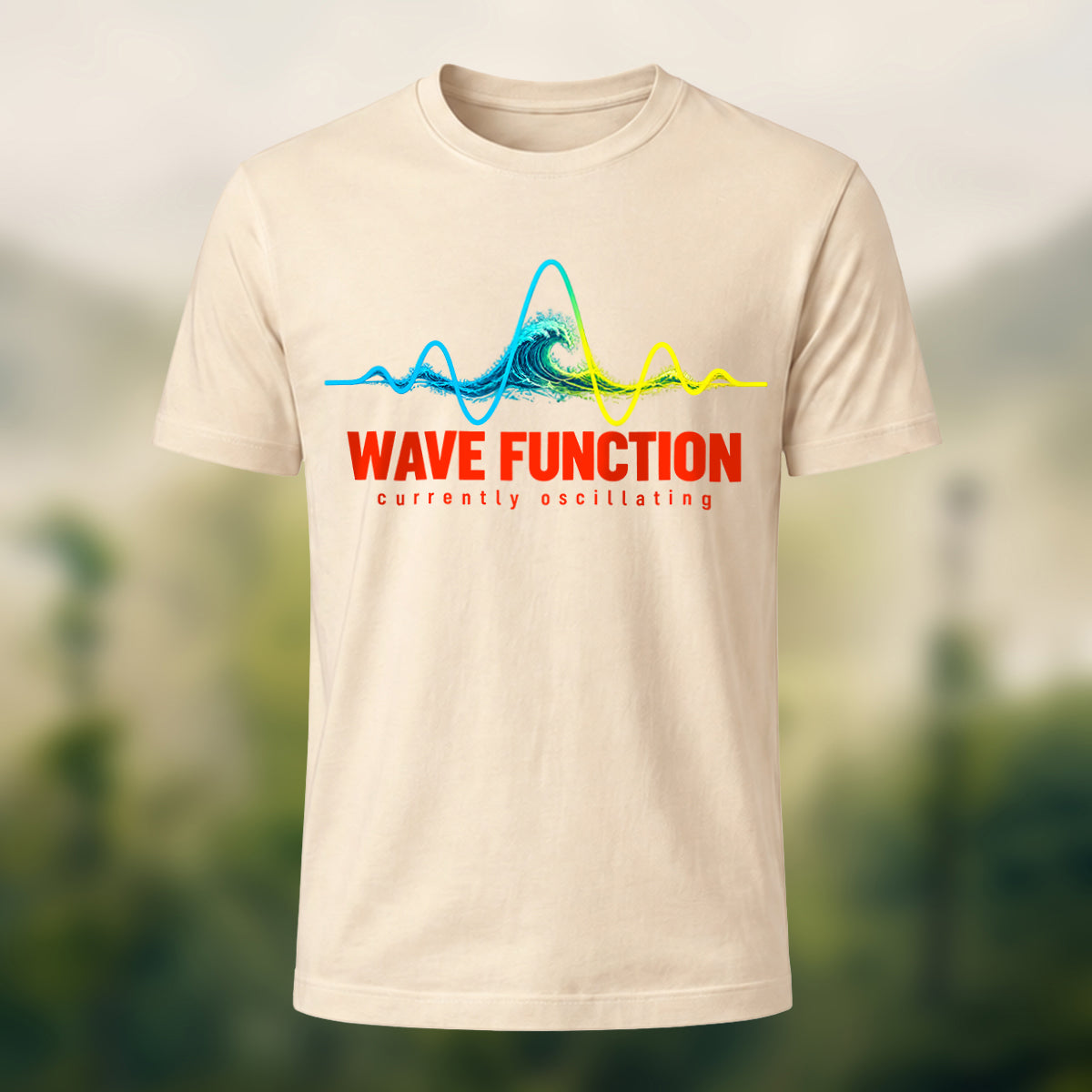Ocean Waveform Premium Cotton T-Shirt Beige