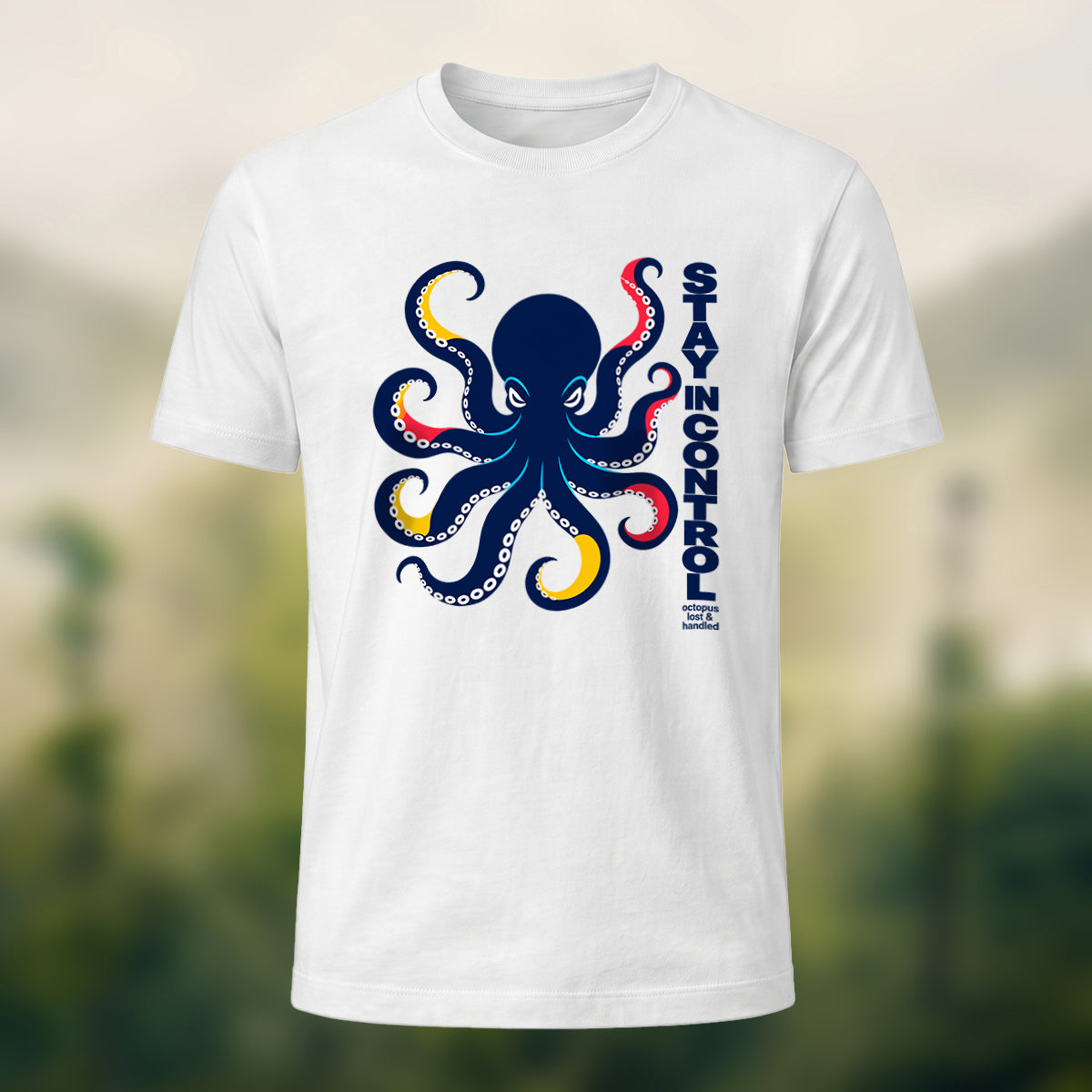 Artistic Oceanic Octopus Soft Cotton T-Shirt White
