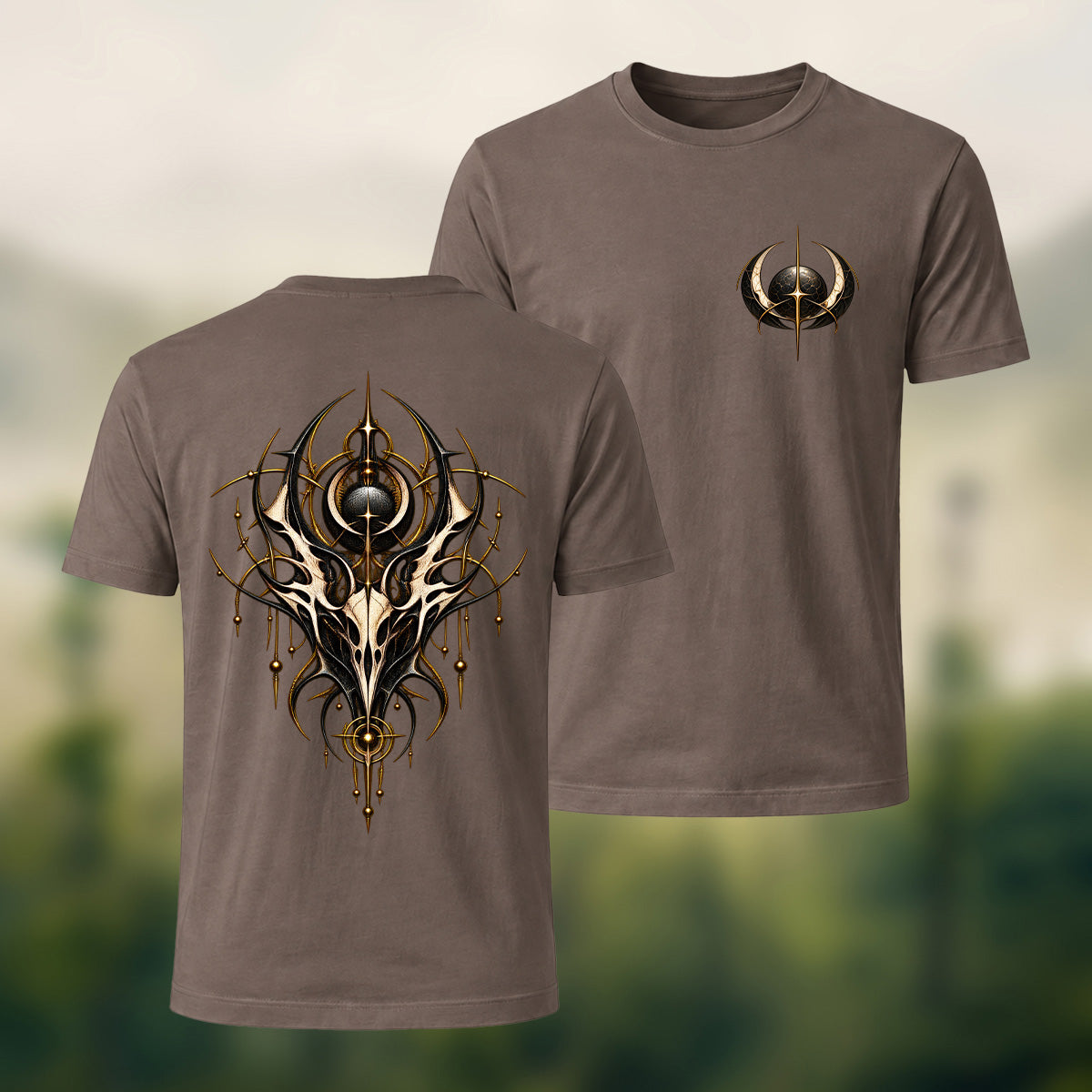 Ornate Gothic Emblem Premium Cotton T-Shirt Coffee