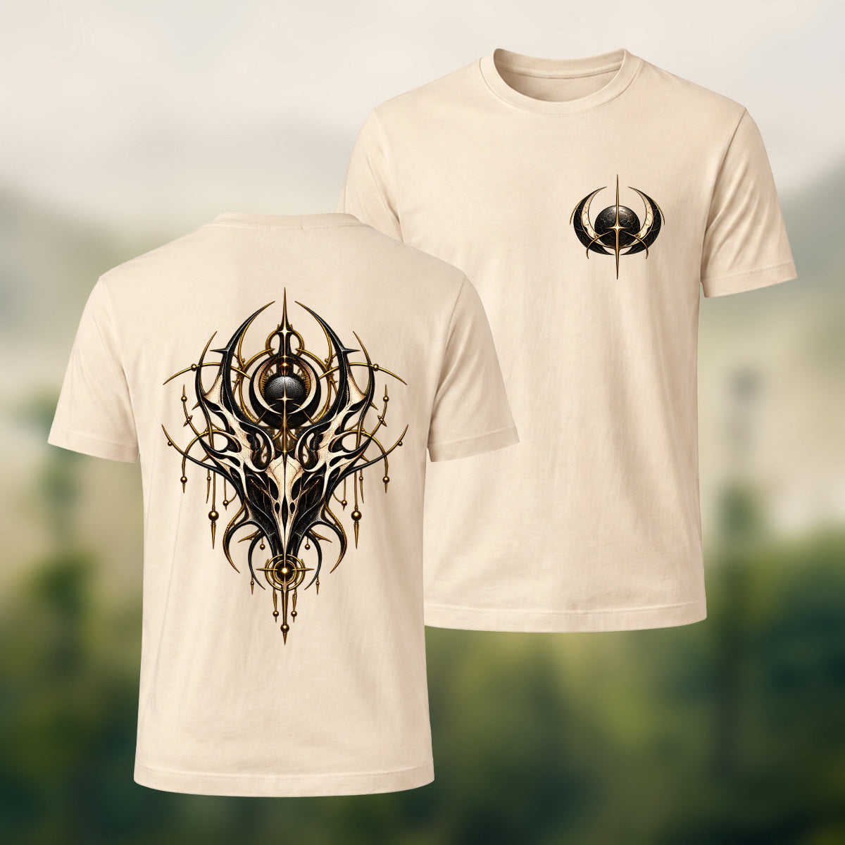 Ornate Gothic Emblem Premium Cotton T-Shirt Beige
