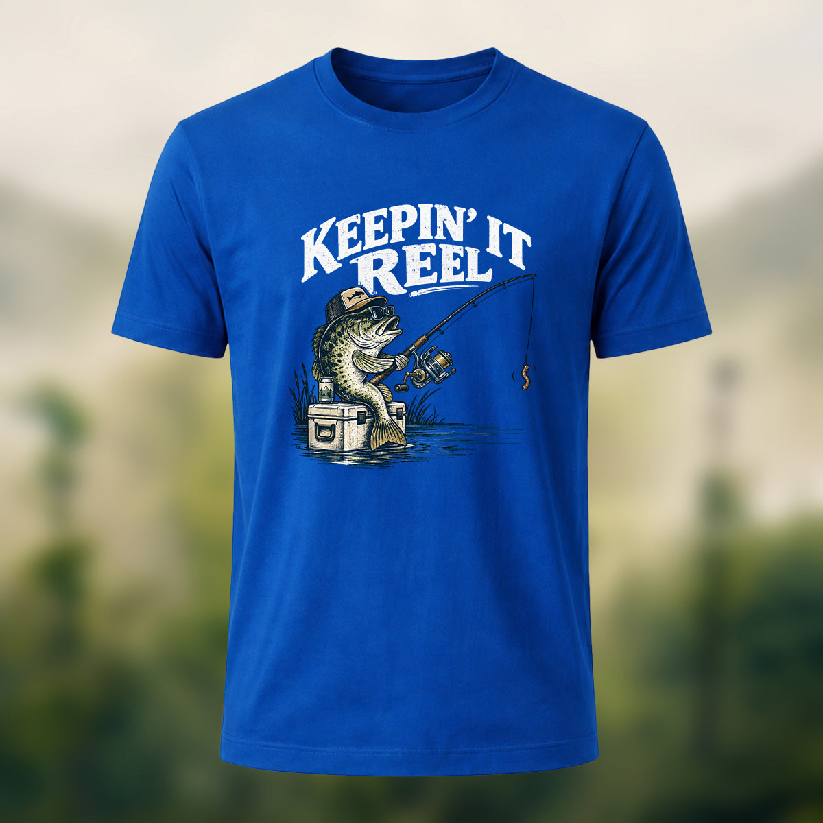 Classic Angler Print Combed Cotton T-Shirt Royal Blue