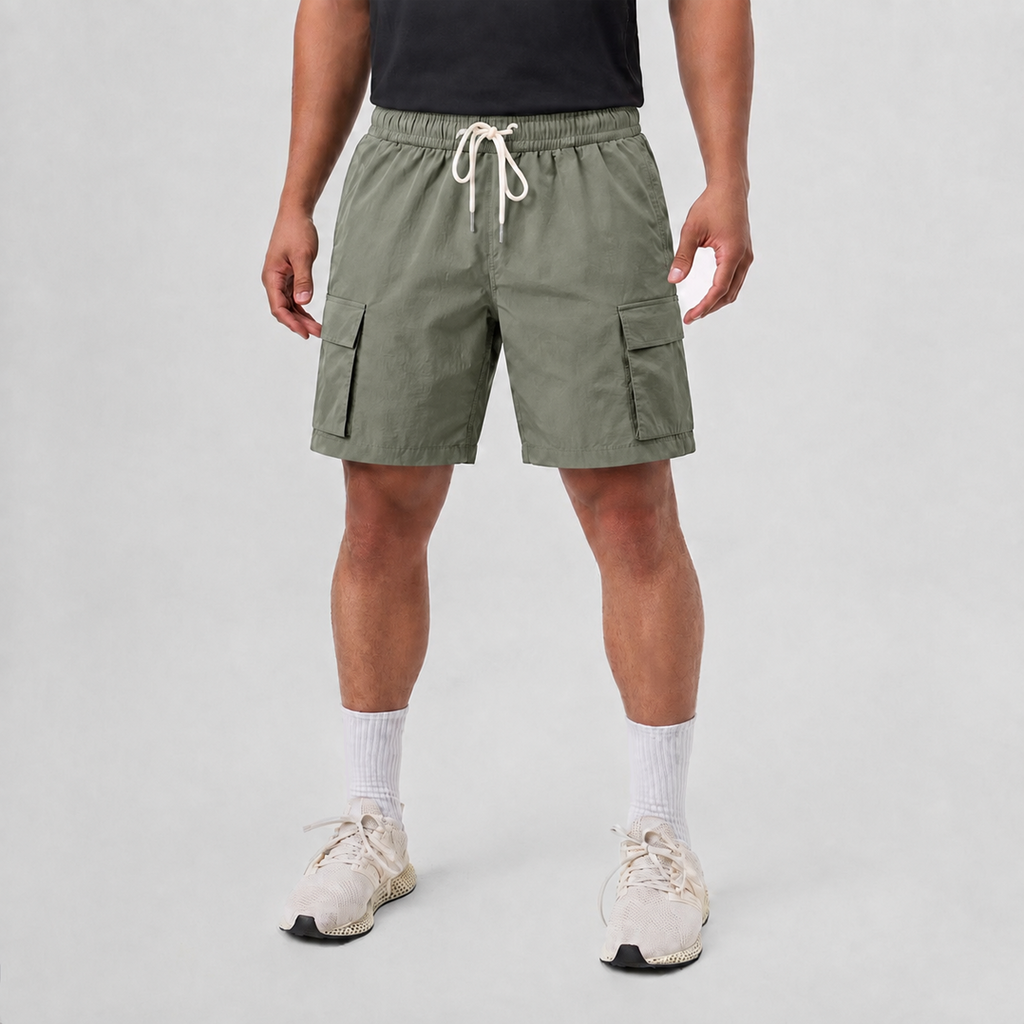 Lightweight Breathable Linen Utility Shorts Army Green