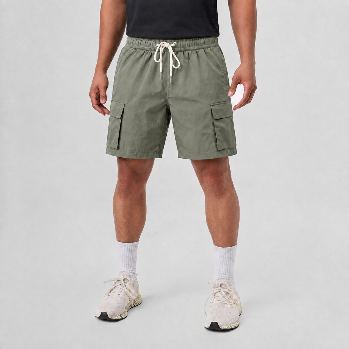 Lightweight Breathable Linen Utility Shorts Army Green