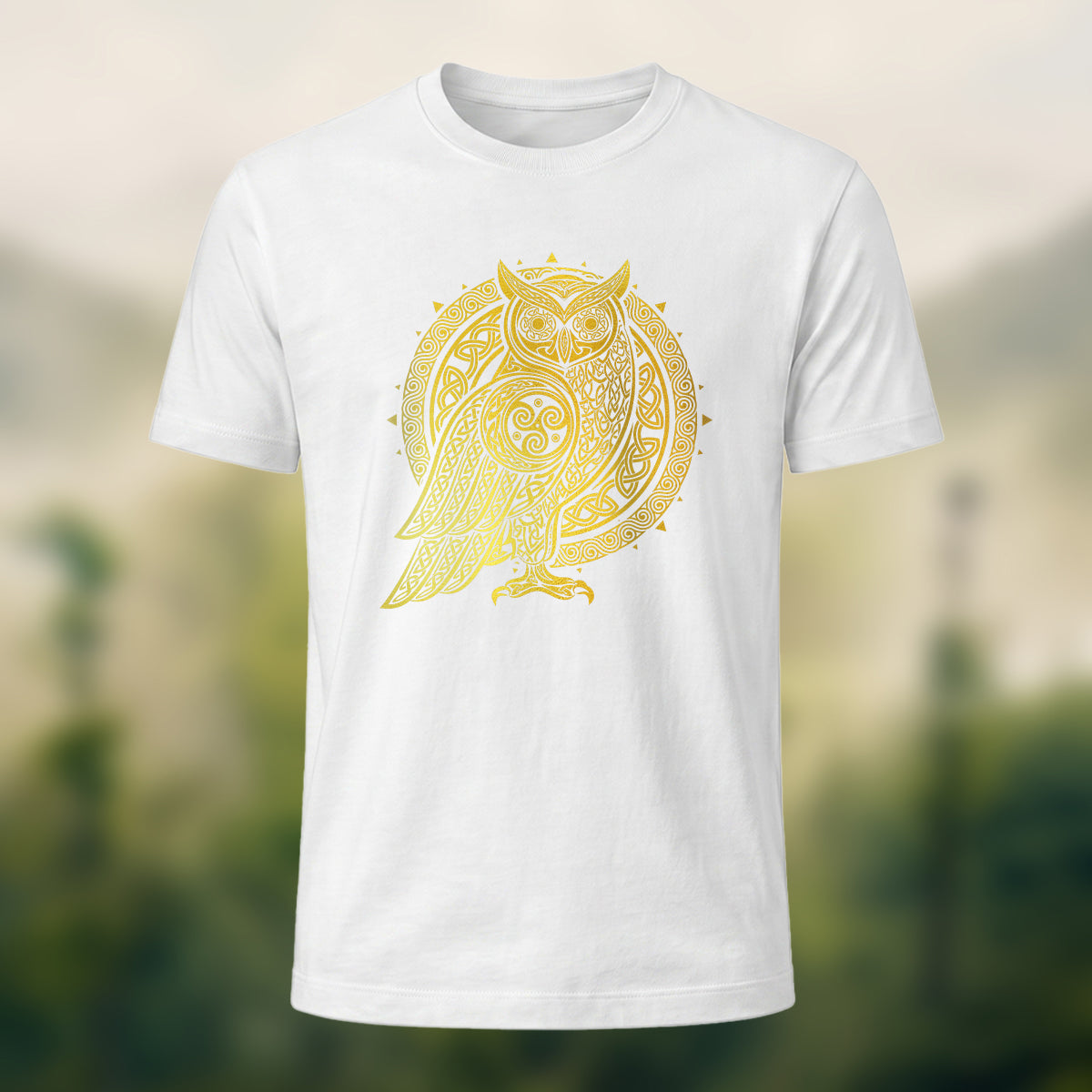 Mysterious Owl Totem Print Casual Cotton T-Shirt White