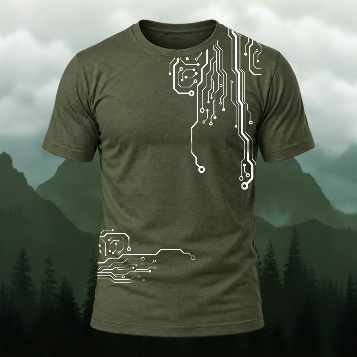 Modern Digital Circuits Casual T-Shirt Olive Green
