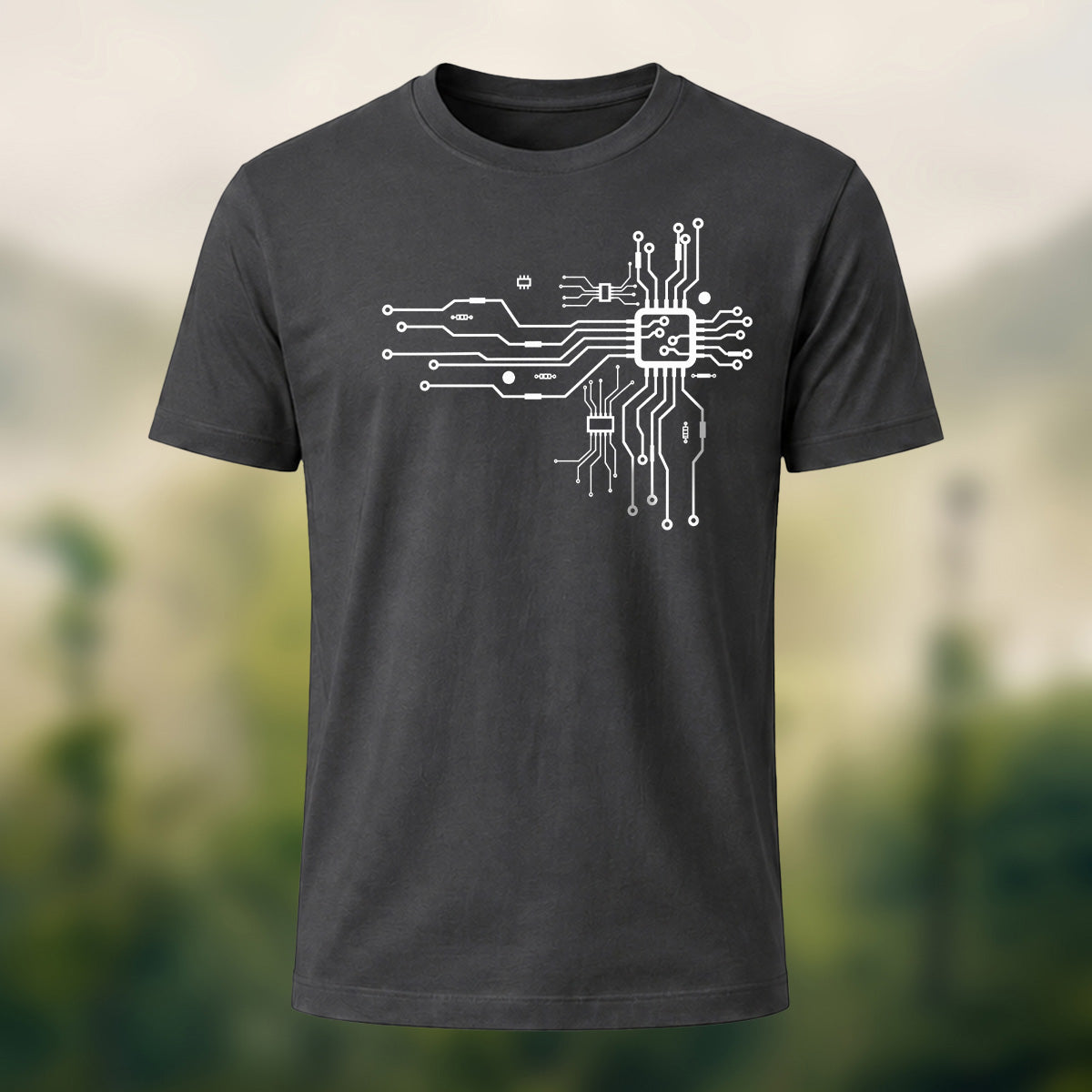 Modern Technical Circuit Premium Cotton T-Shirt Charcoal