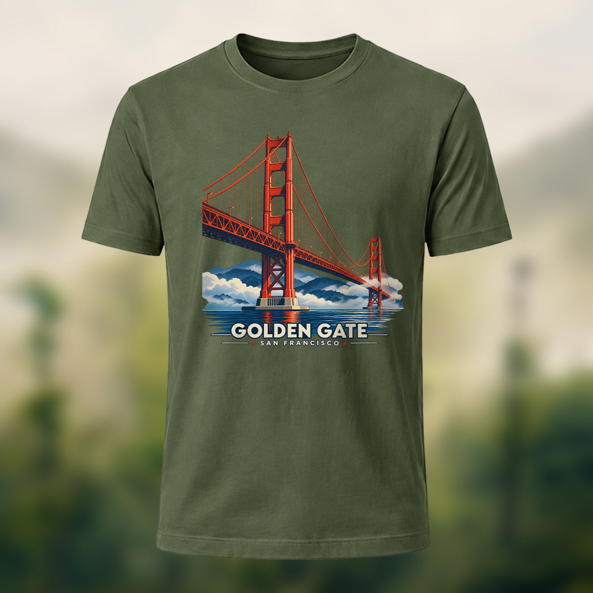 Vintage Golden Gate Bridge Cotton T-Shirt Olive Green