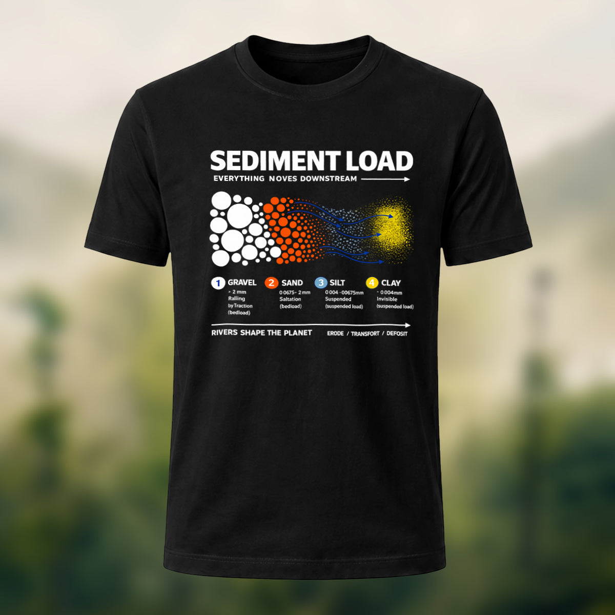 DTG Sediment Load Print Casual Soft Cotton T-Shirt Black