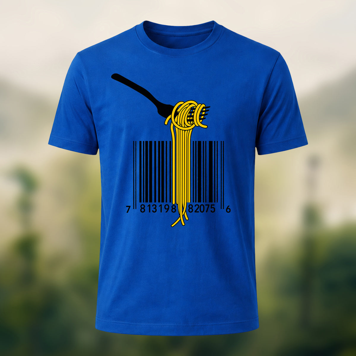 Pasta Barcode Print Casual Cotton T-Shirt Royal Blue