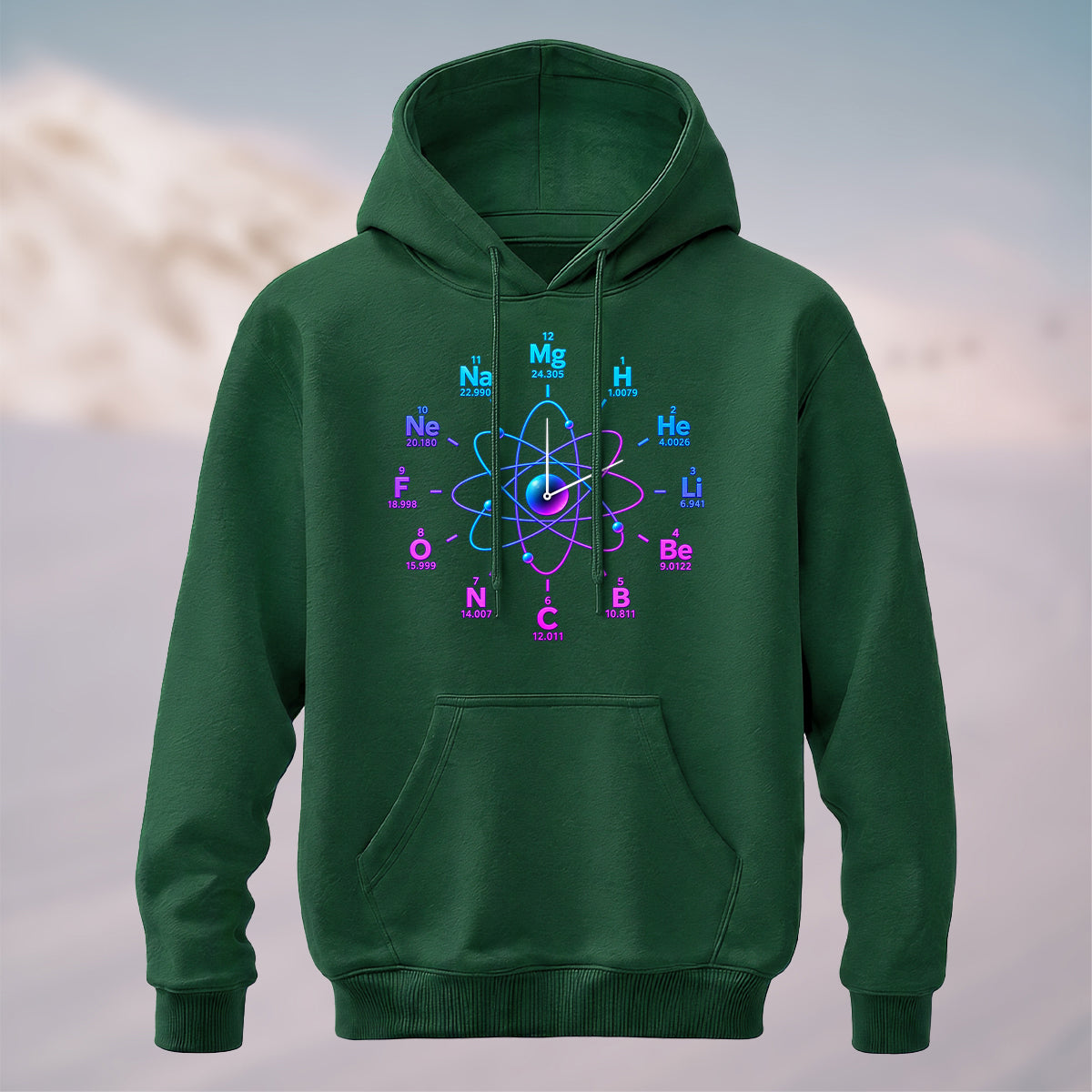 Cotton Made Artistic Chemistry Elements Hoodie Forest Green