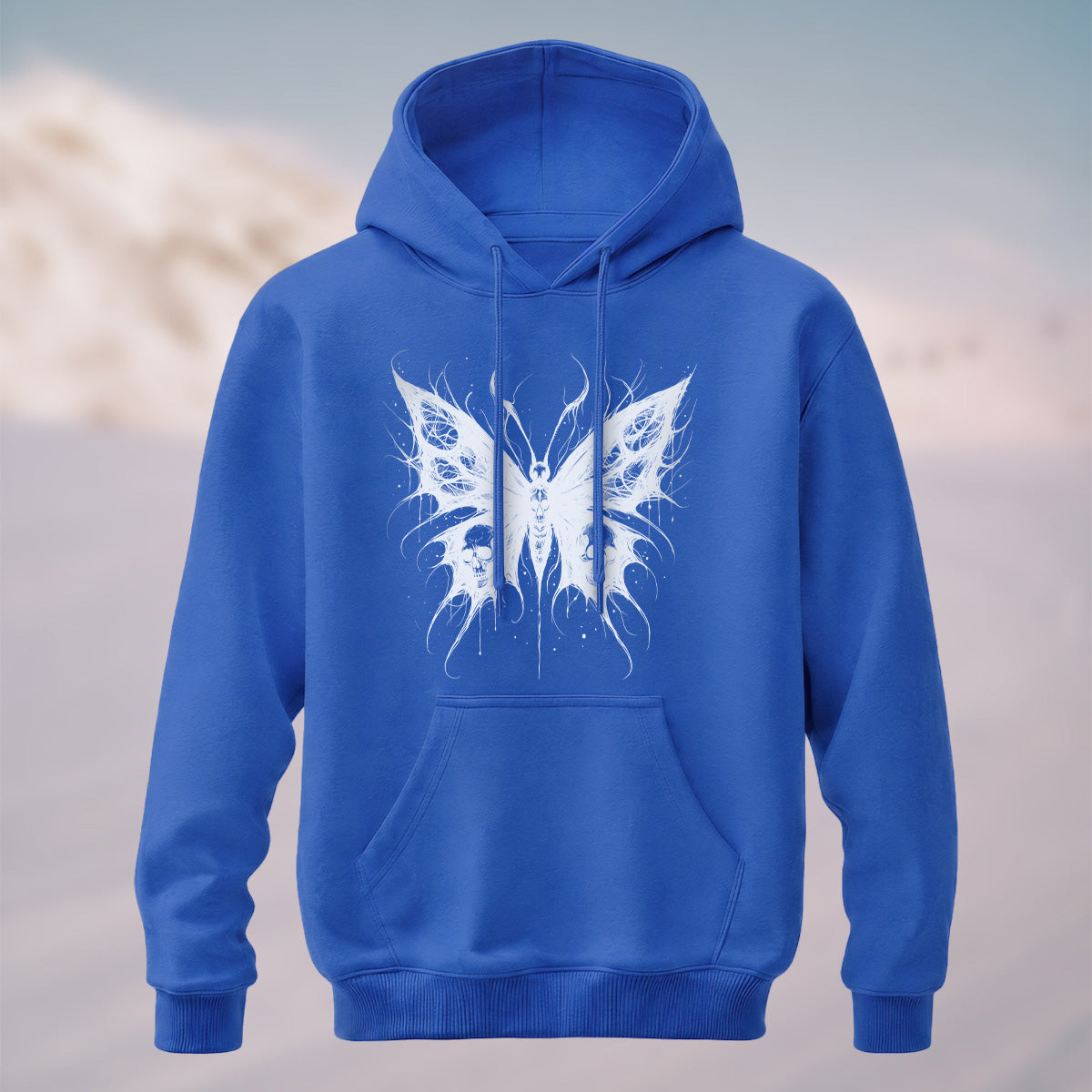Cotton Made Dark Butterfly Skeleton Print Hoodie Blue