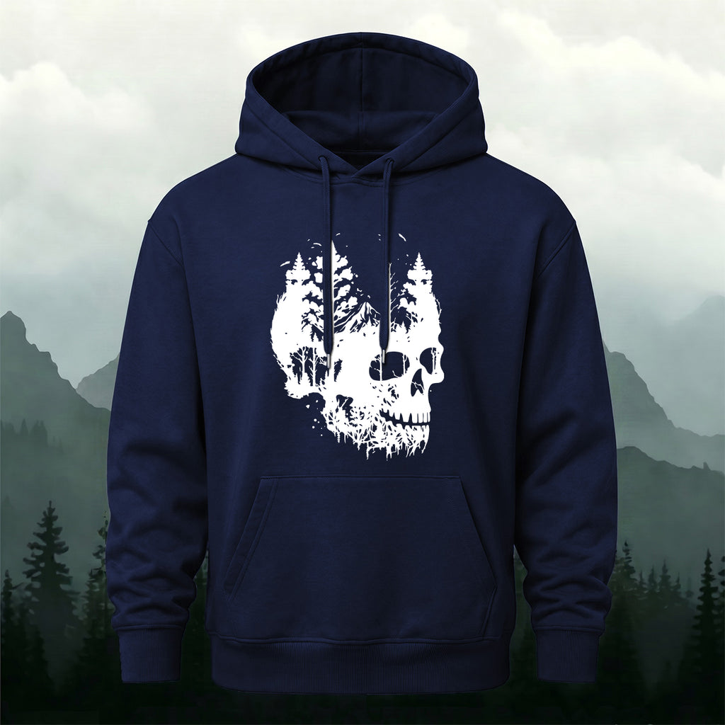 Cotton Made Dark Skull Print Hoodie Navy