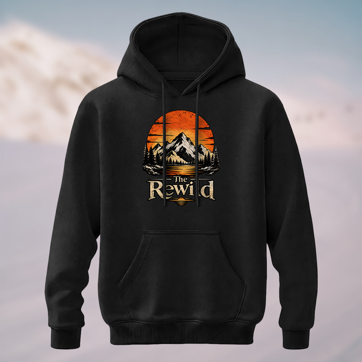Cotton Made Vintage Mountain Sunset Hoodie Black
