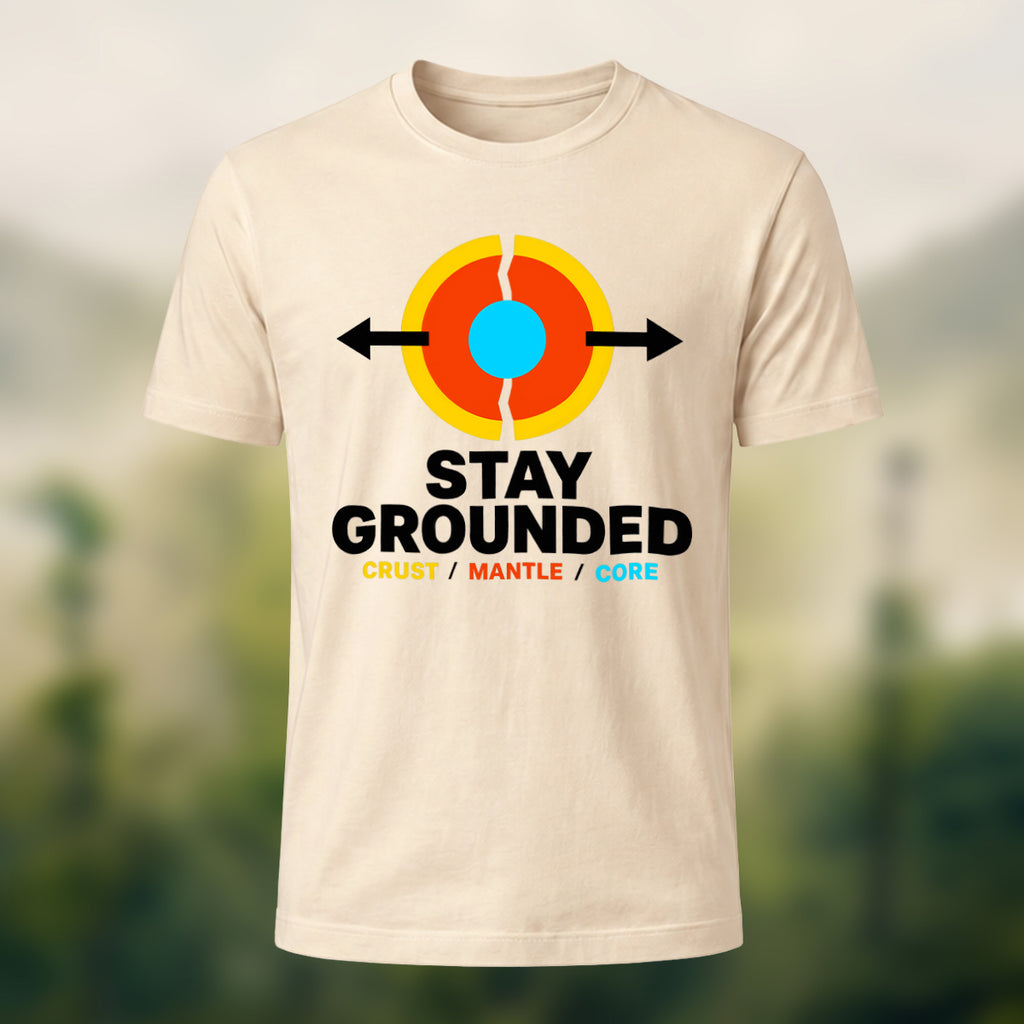 Earth Core Print Casual Soft Cotton T-Shirt Beige