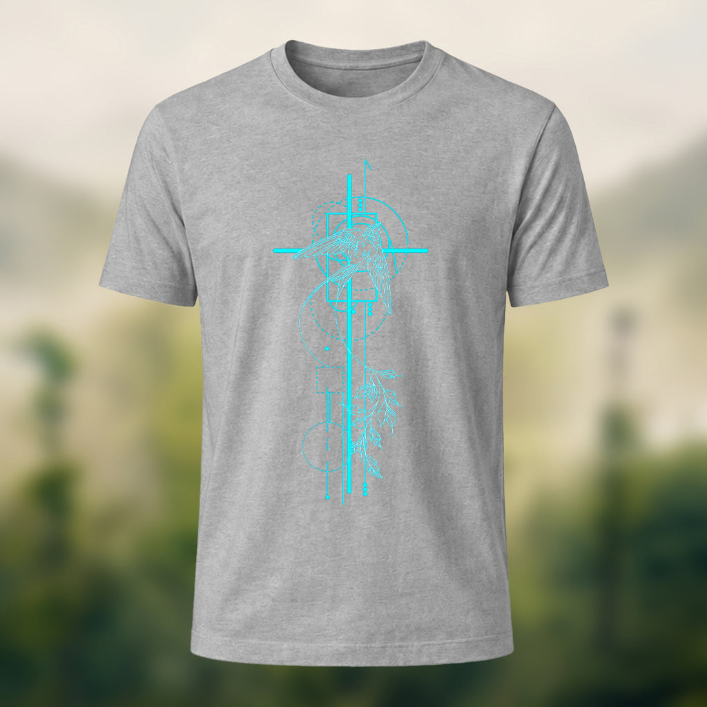 Abstract Nature Print Combed Cotton T-Shirt Heather Grey