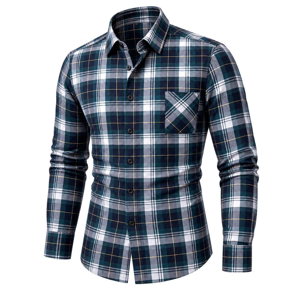 Retro Plaid Soft Cotton Button-Down Shirt 05