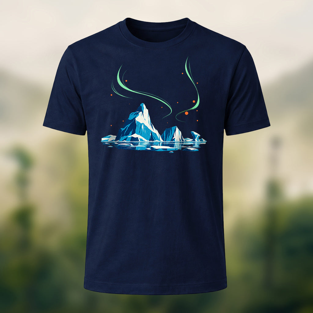Artistic Aurora Iceberg Combed Cotton T-Shirt Navy