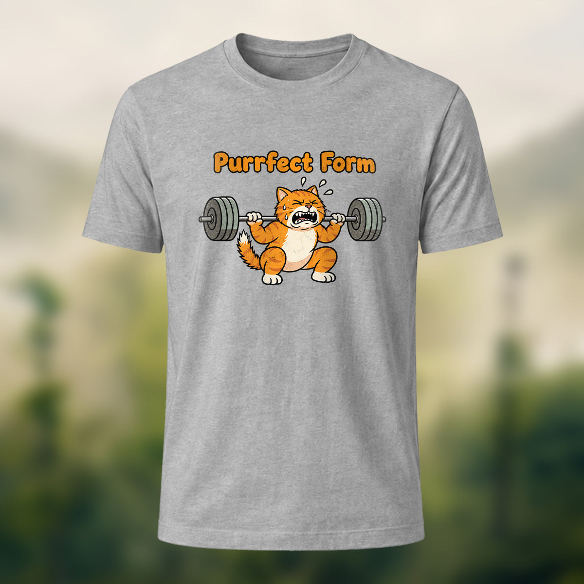 Humorous Fitness Cat Premium Cotton T-Shirt Heather Grey