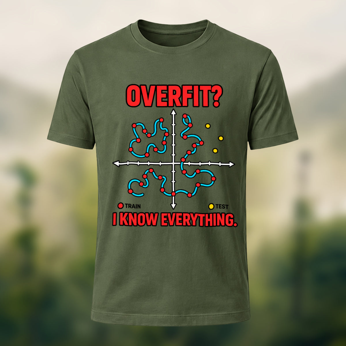 Overfit Print Casual Premium Cotton T-Shirt Olive Green