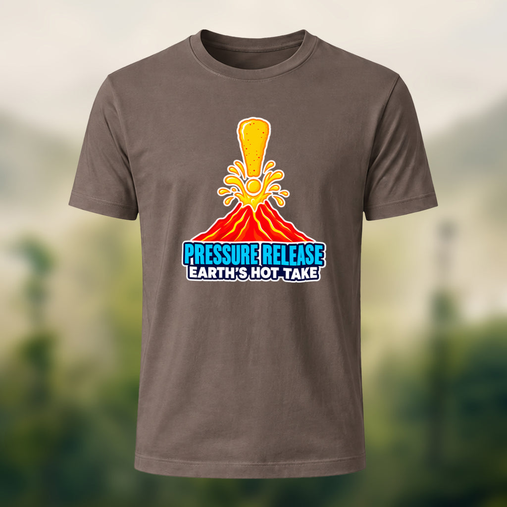 Volcano Print Casual Soft Cotton T-Shirt Coffee