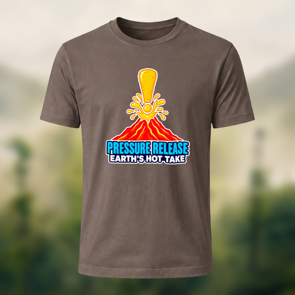 Volcano Print Casual Soft Cotton T-Shirt Coffee