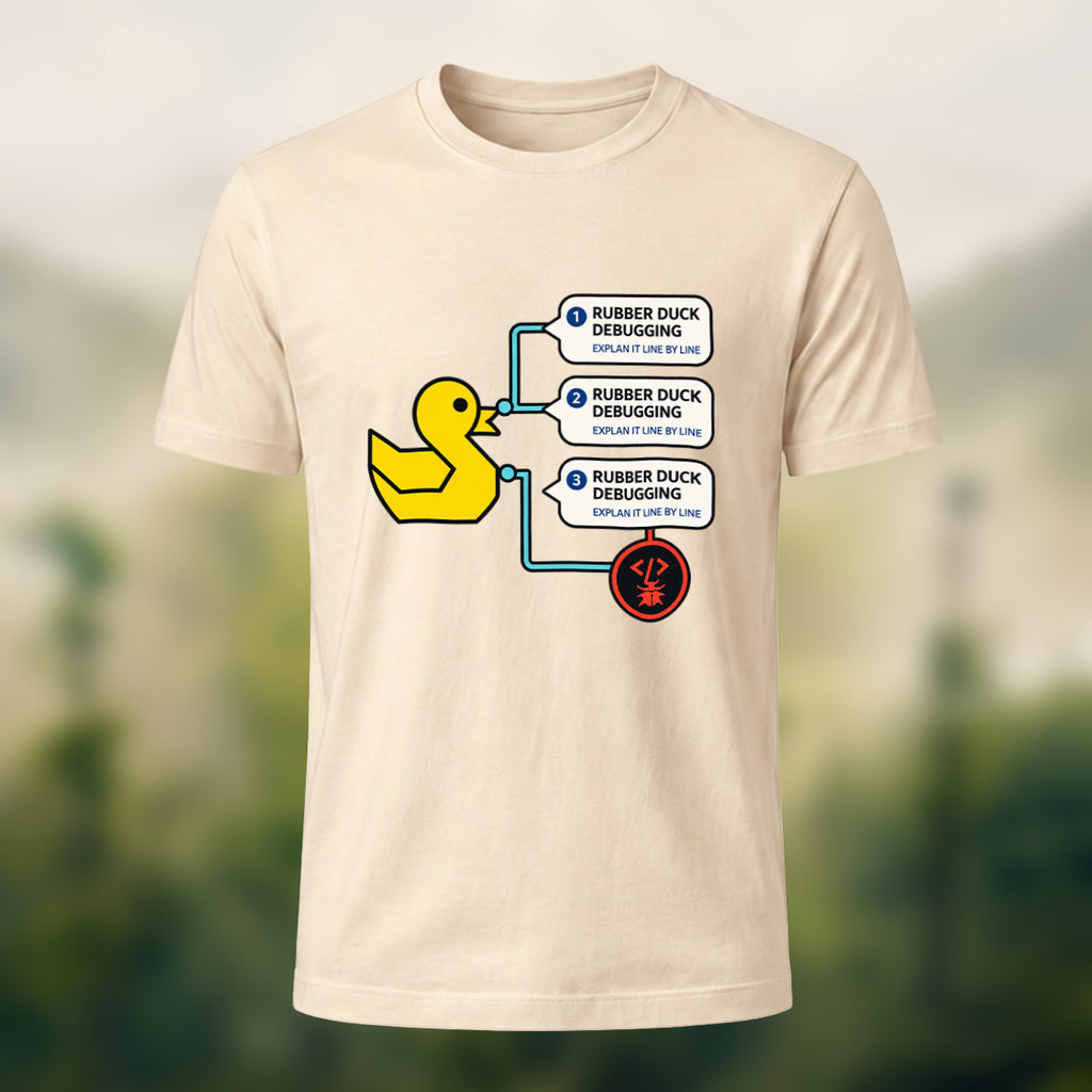 Rubber Duck Debugging Print Casual Soft Cotton T-Shirt Beige