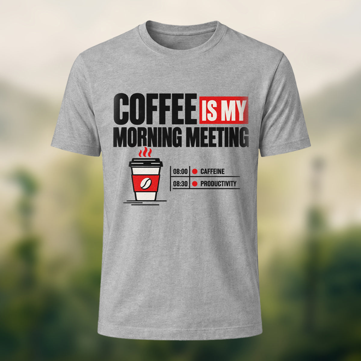 Witty Coffee Statement Soft Cotton T-Shirt Heather Grey