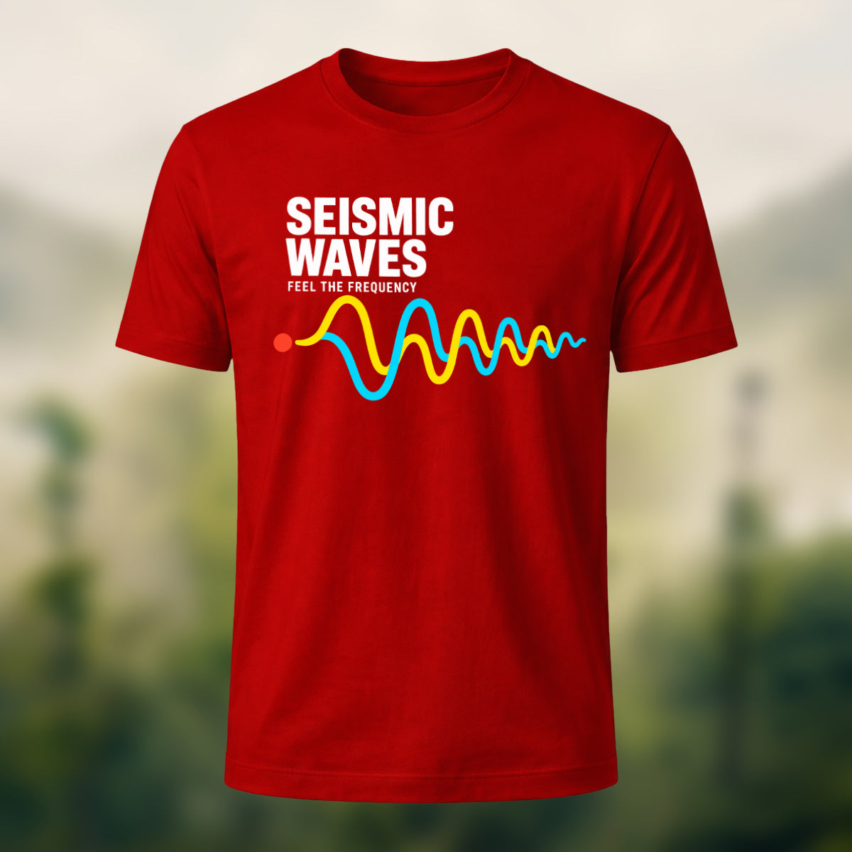 Seismic Waves Print Casual Soft Cotton T-Shirt Red