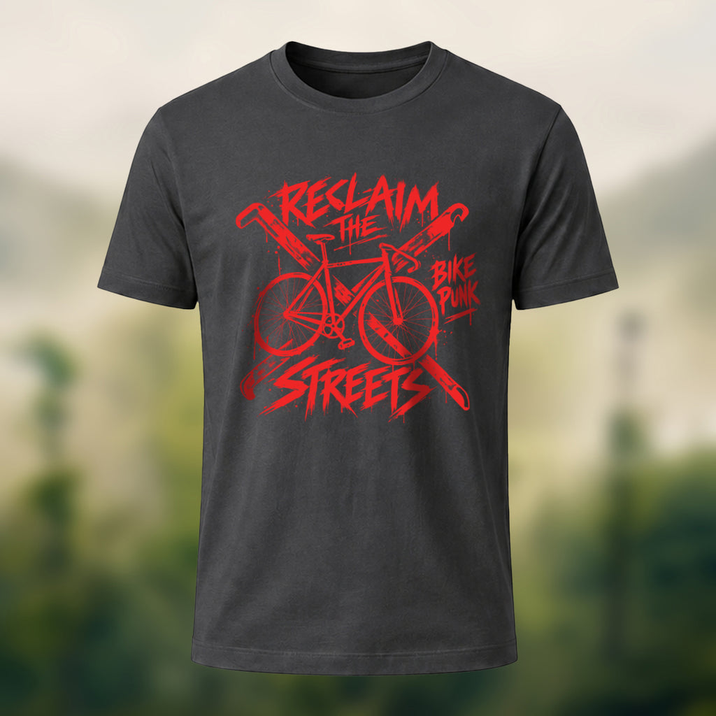 Vintage Punk Cycling Combed Cotton T-Shirt Charcoal