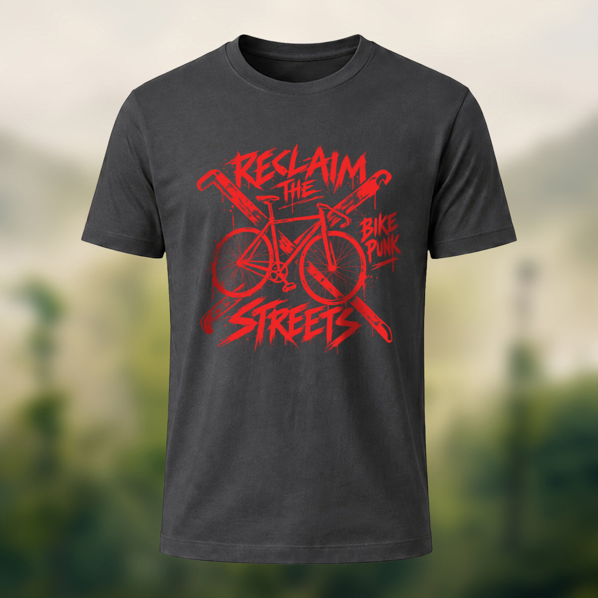 Vintage Punk Cycling Combed Cotton T-Shirt Charcoal