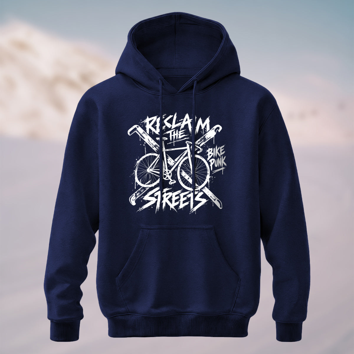 Cotton Made Vintage Punk Bike Hoodie Navy