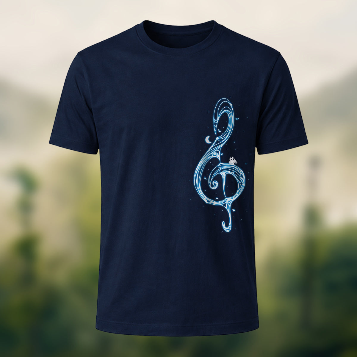 Musical Note Print Casual Soft Cotton T-Shirt Navy
