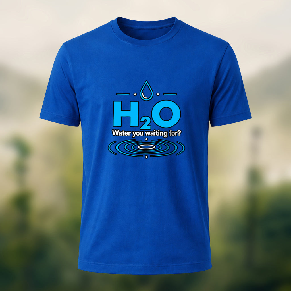 Water Molecule Print Casual Cotton T-Shirt Royal Blue