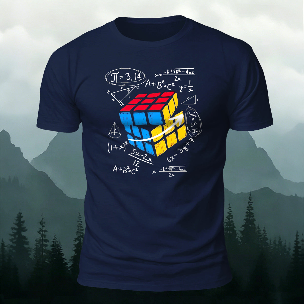 Rubik's Cube Print Casual Soft Cotton T-Shirt Navy