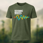 Seismic Waves Print Casual Soft Cotton T-Shirt Olive Green
