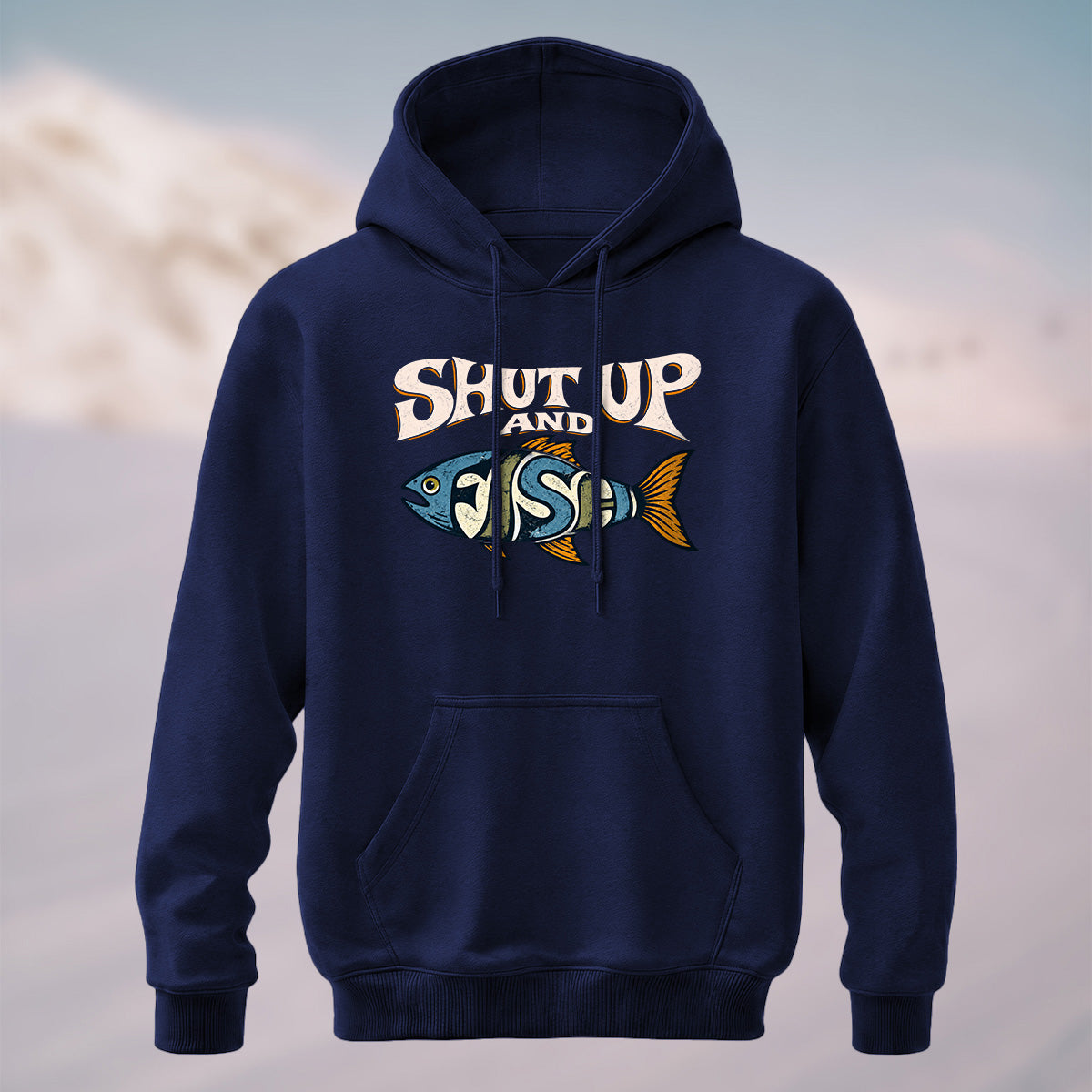 Cotton Made Vintage Playful Fishing Hoodie Navy