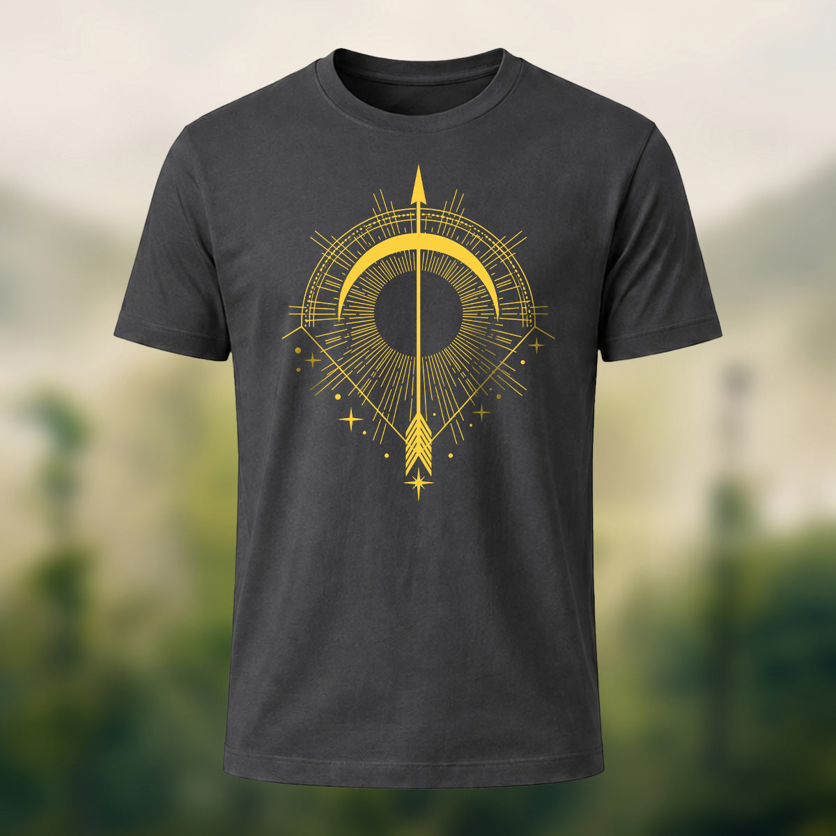 DTG Vintage Archery Print Cotton T-Shirt Charcoal