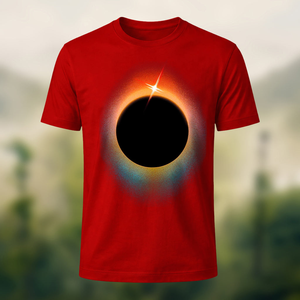 DTG Minimal Solar Eclipse Print Combed Cotton T-Shirt Red