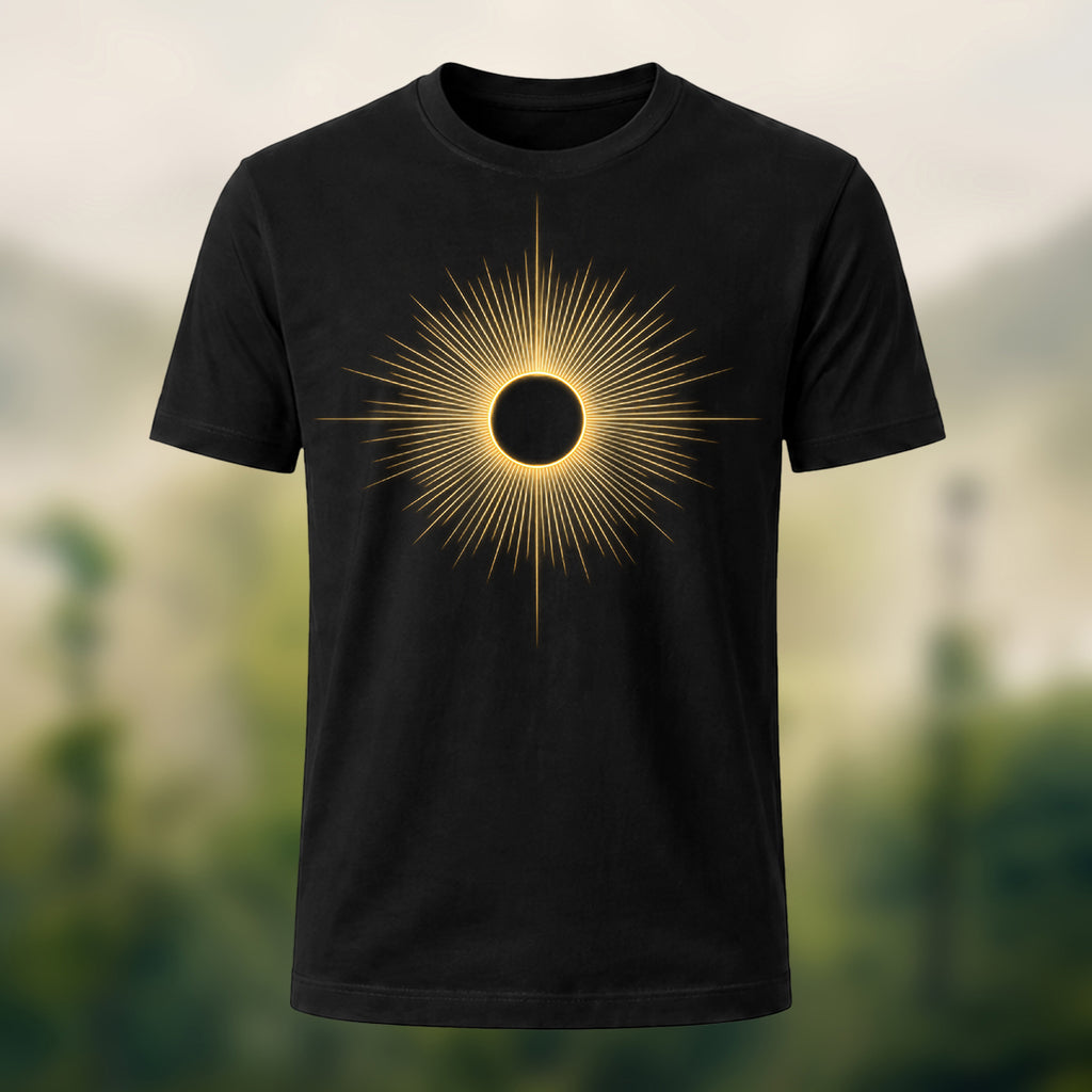 DTG Mystical Solar Ray Print Premium Cotton T-Shirt Black