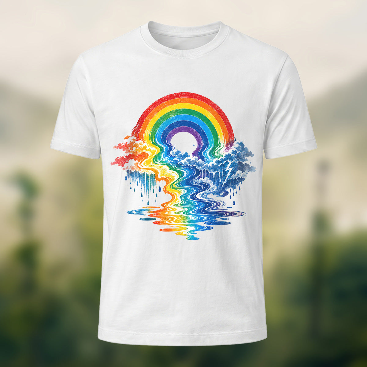 Vivid Rainbow Storm Soft Cotton T-Shirt White