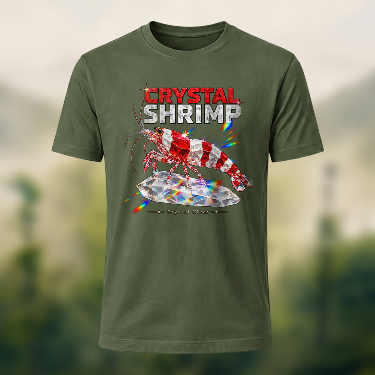 DTG Sparkling Crystal Shrimp Premium Cotton T-Shirt Olive Green