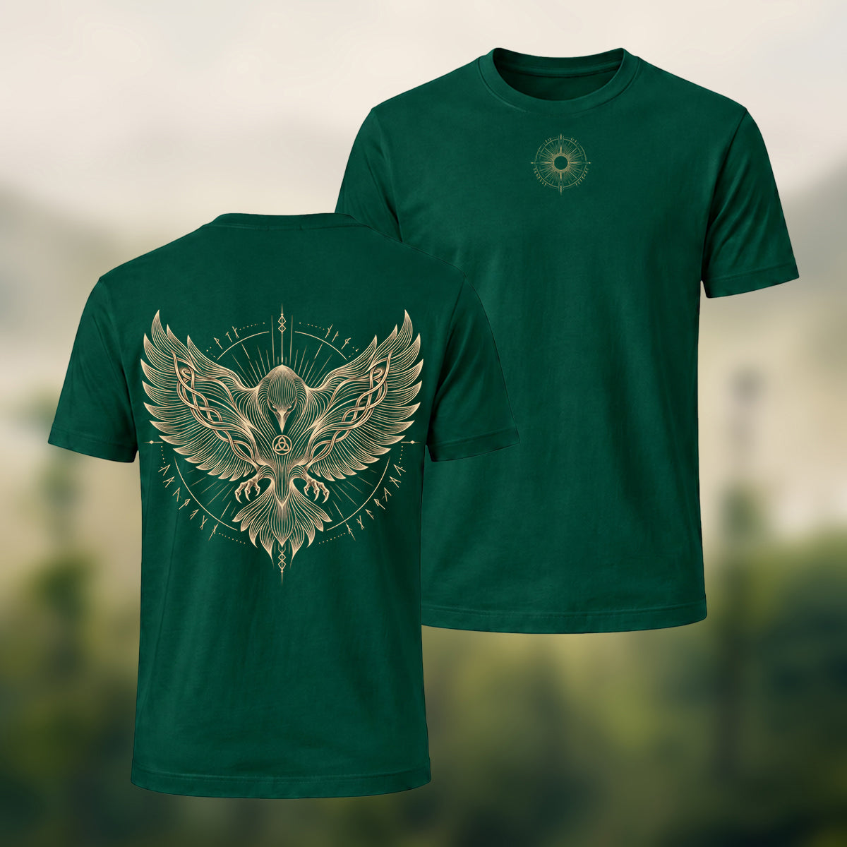 Viking Eagle Print Combed Cotton T-Shirt Forest Green