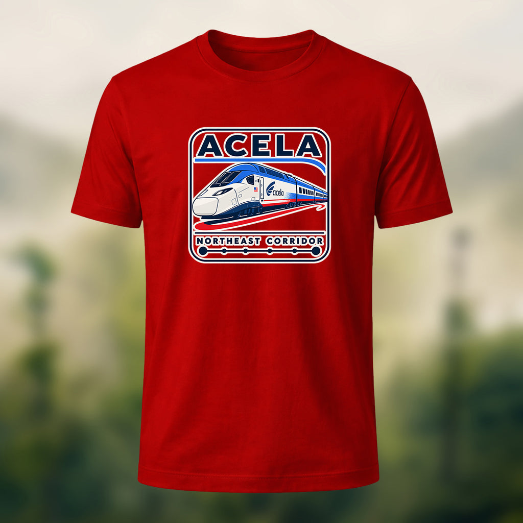 Acela Train Print Combed Cotton T-Shirt Red