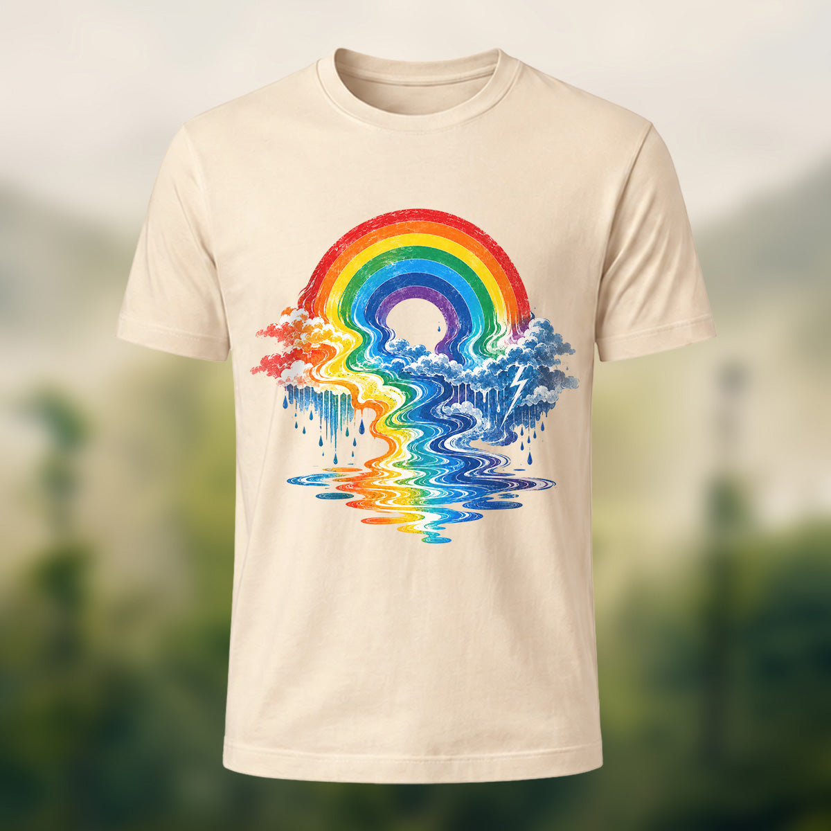 Vivid Rainbow Storm Soft Cotton T-Shirt Beige